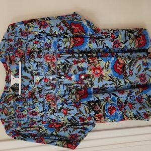 intro. Blue Floral Smocked Neck Blouse